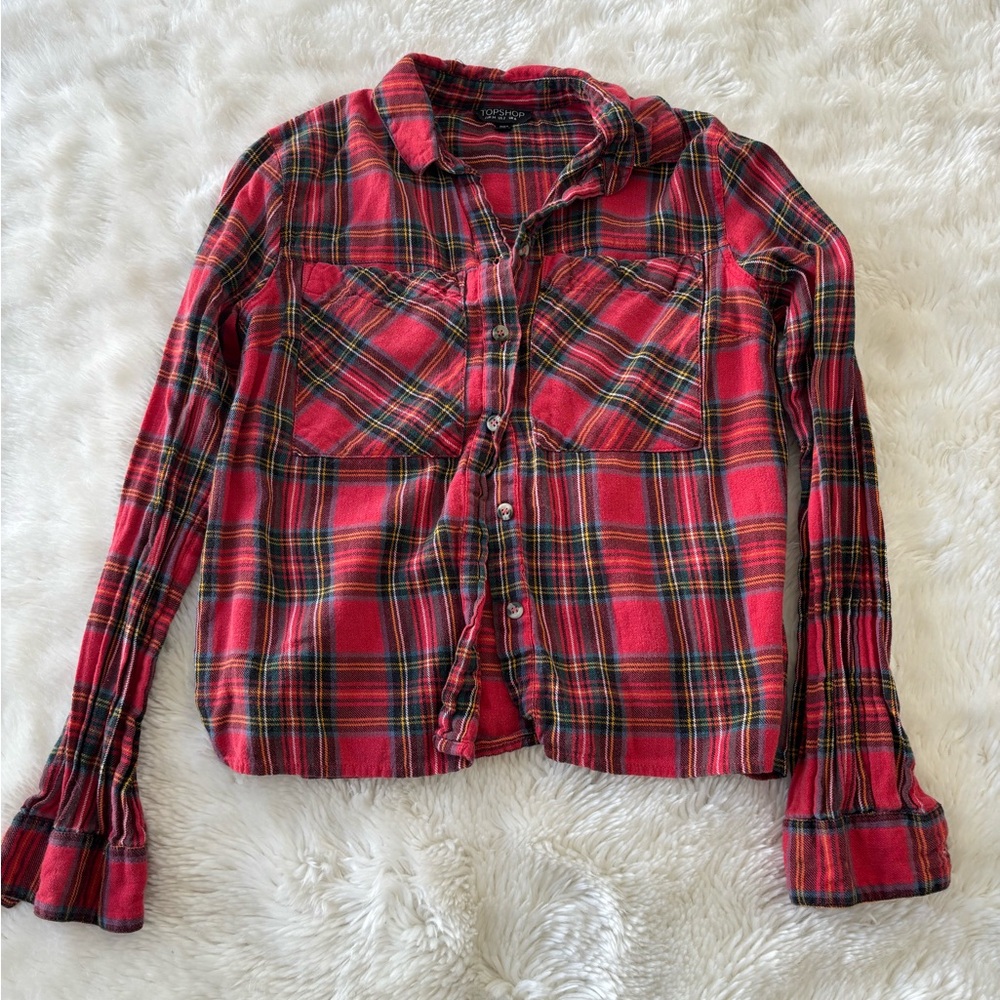 Topshop Red Plaid Button Down Shirt